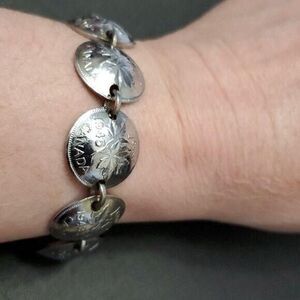 Silver plated Canadian one cent domed bracelet